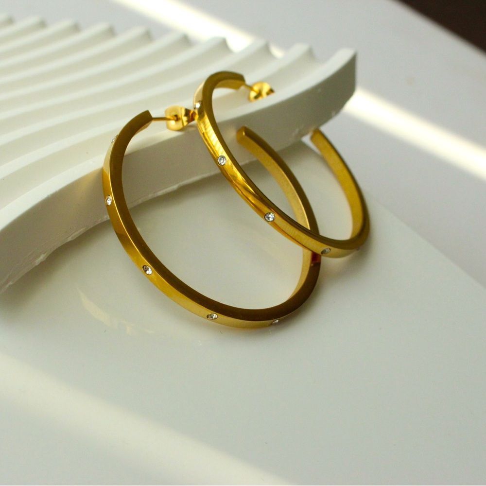 New tarnish free big hoop earrings, simple zirconia hoops